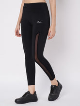 Waylene Black Sports Leggings with Mesh Panels, Side Angle